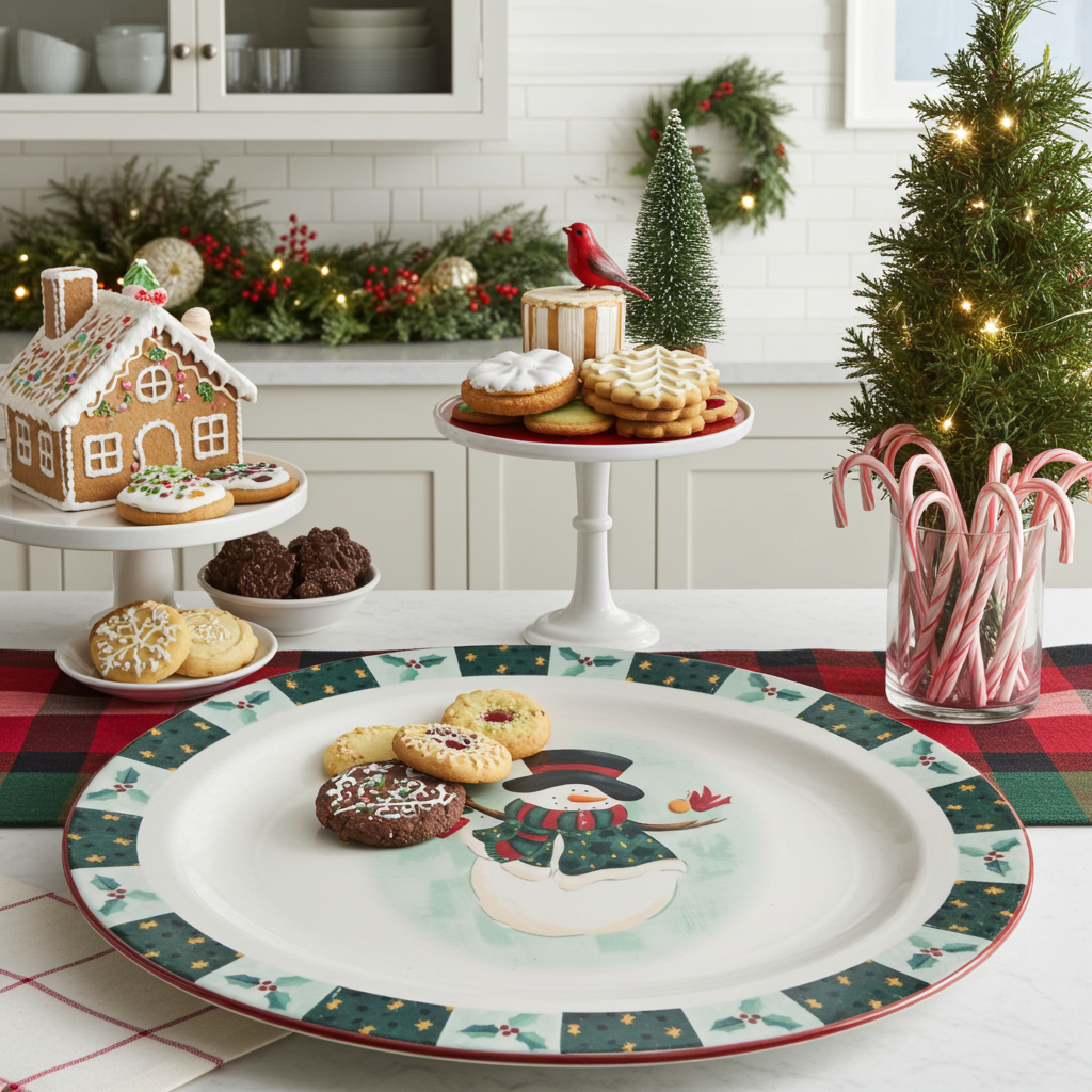 Christmas Platter Snowman Cardinal - Holiday Serving Dish